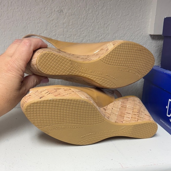 Stuart Weitzman Beige Patent Wedge Sandals - Picture 6 of 6